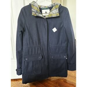 Burton Jacket Womens Small Navy Blue With Yellow Plaid Lining Wool Blend Heavy